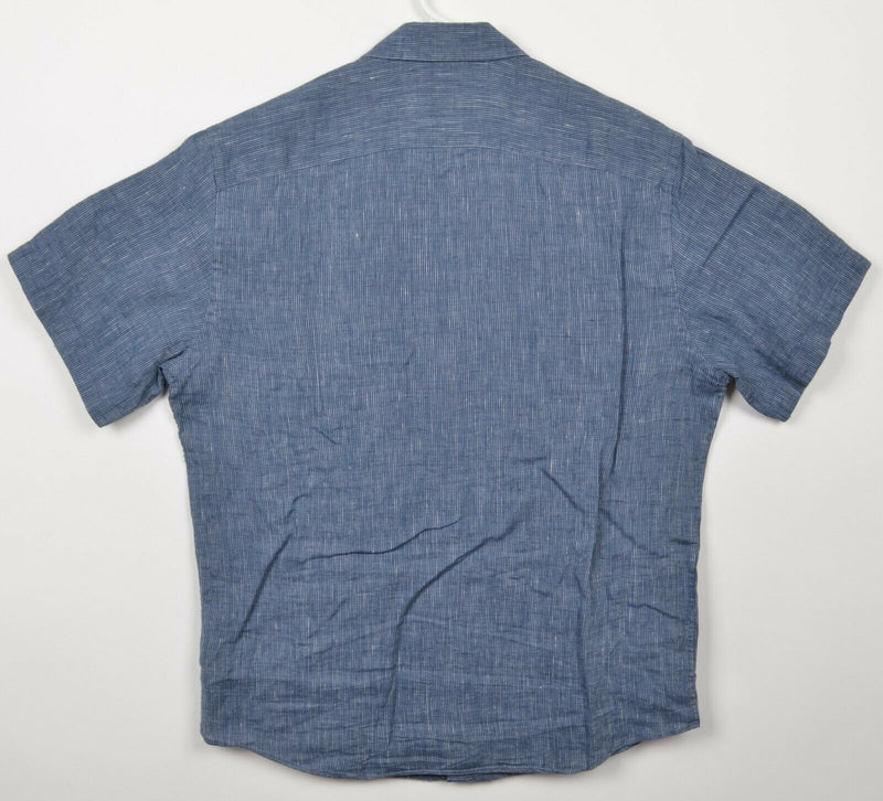 UNTUCKit Men's Medium Slim Fit 100% Linen Blue Short Sleeve Button-Front Shirt