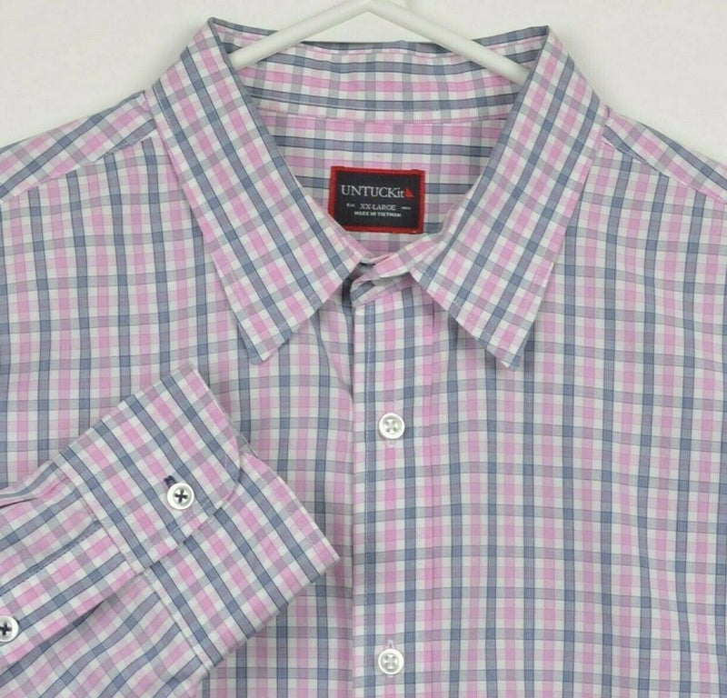 UNTUCKit Men's 2XL Pink Blue Plaid Long Sleeve Casual Button-Front Shirt