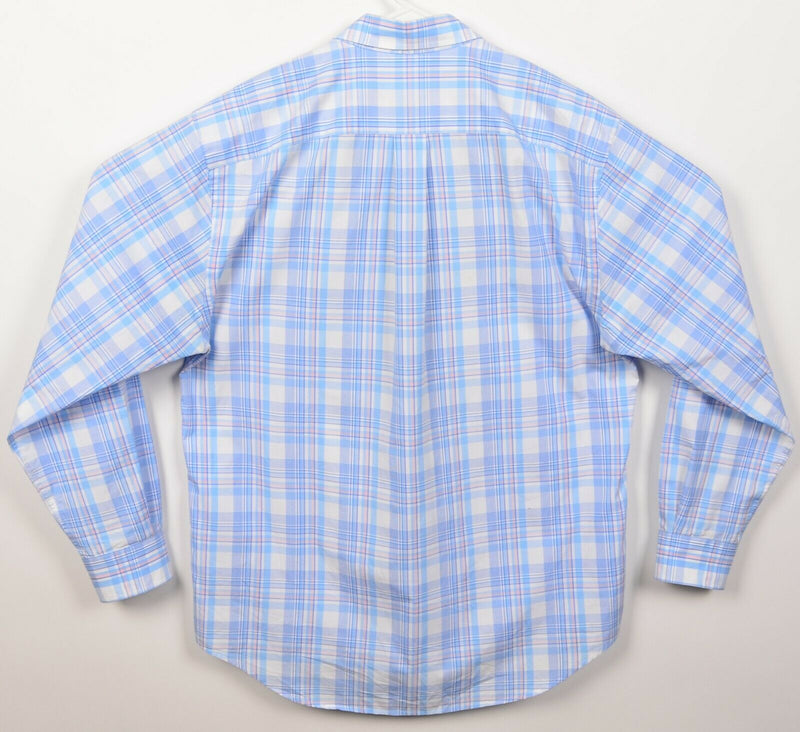Vineyard Vines Men's Medium Classic Fit Blue Pink Plaid Whale Logo Tucker Shirt