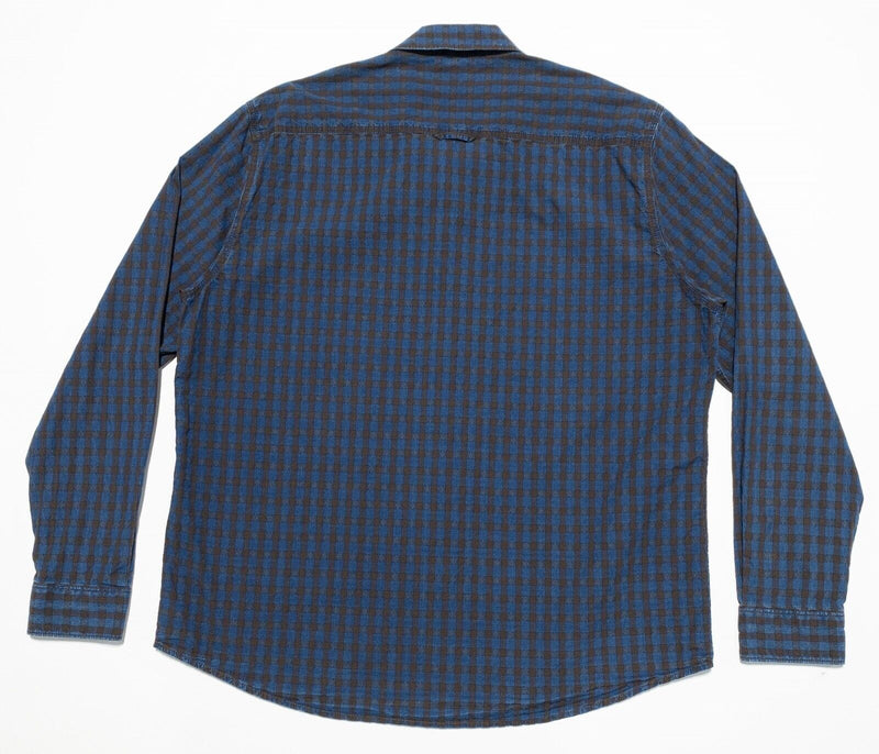 Carbon 2 Cobalt Shirt Men's Large Blue Brown Check Long Sleeve Corduroy Accent