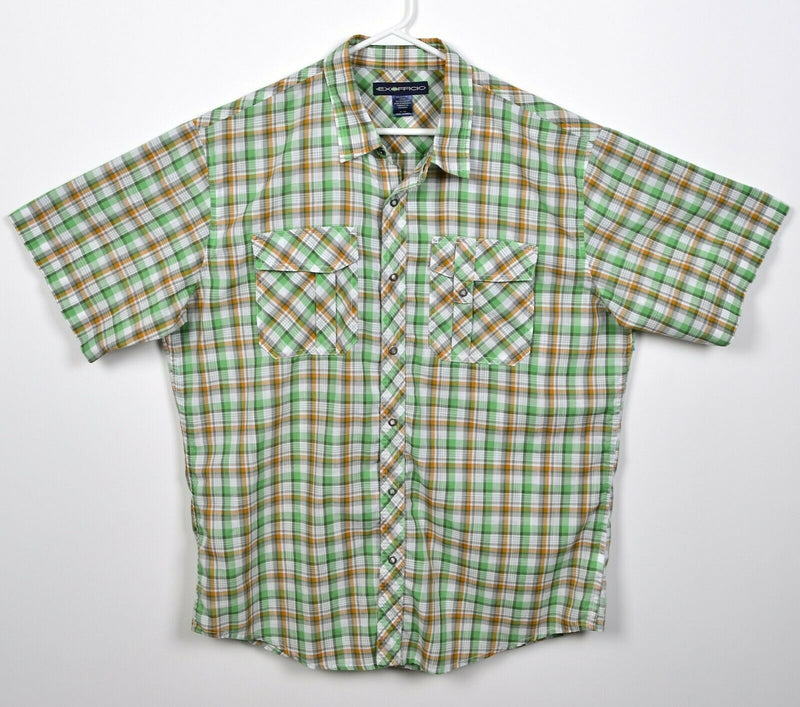 ExOfficio Men's XL Snap-Front Green Plaid Travel Hiking Fishing Outdoor Shirt