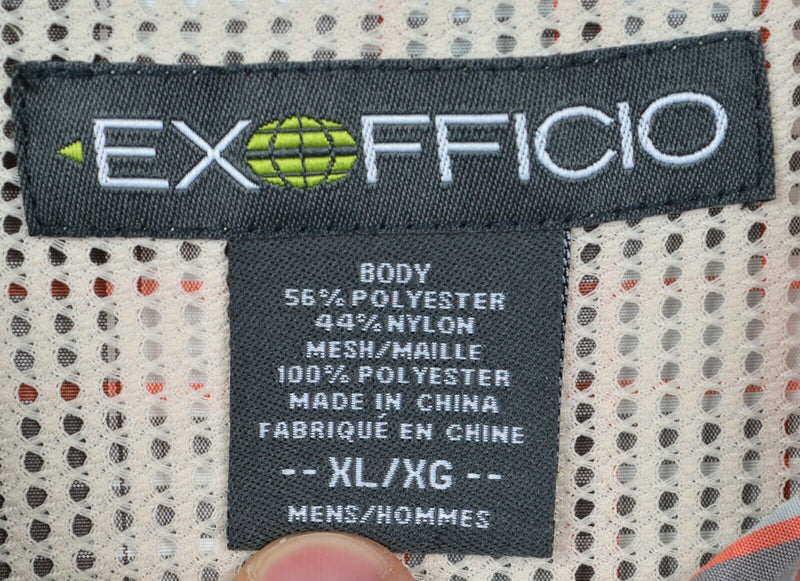 ExOfficio Men's Sz XL Vented Packable Orange Gray Plaid Hiking Long Sleeve Shirt