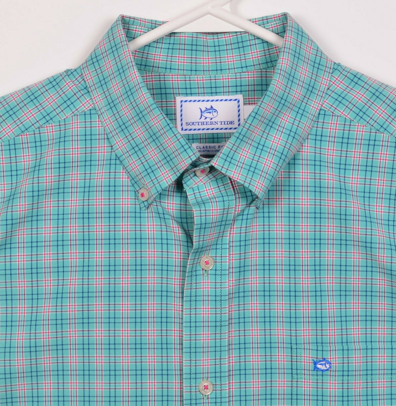 Southern Tide Men's Large Classic Turquoise Green Cotton Spandex Blend Shirt