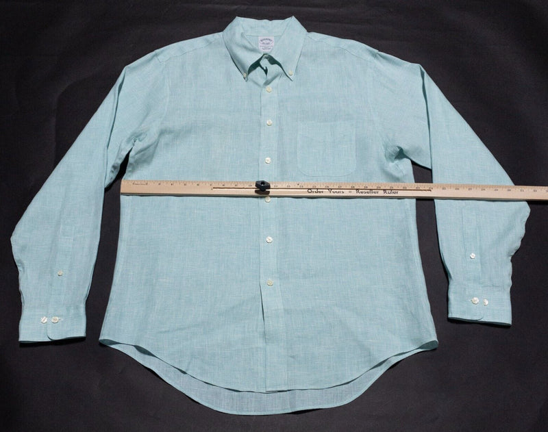 Brooks Brothers Irish Linen Shirt Men's Large Slim Fit Green Check Button-Down