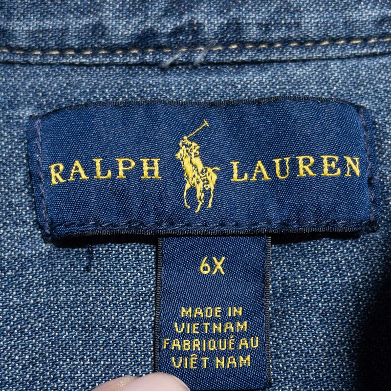 Polo Ralph Lauren Girl's Denim Dress 6X Belted Indigo Blue Shirt Dress Button