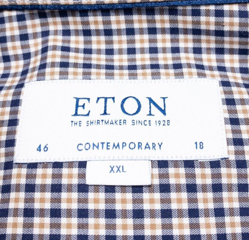 Eton Shirt 18 Contemporary Men's Dress Shirt 2XL 46 Blue Plaid Check Designer