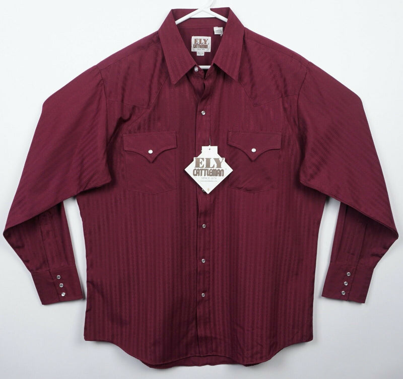 Ely Cattleman Men's Large (16.5x34) Pearl Snap Solid Burgundy Red Western Shirt