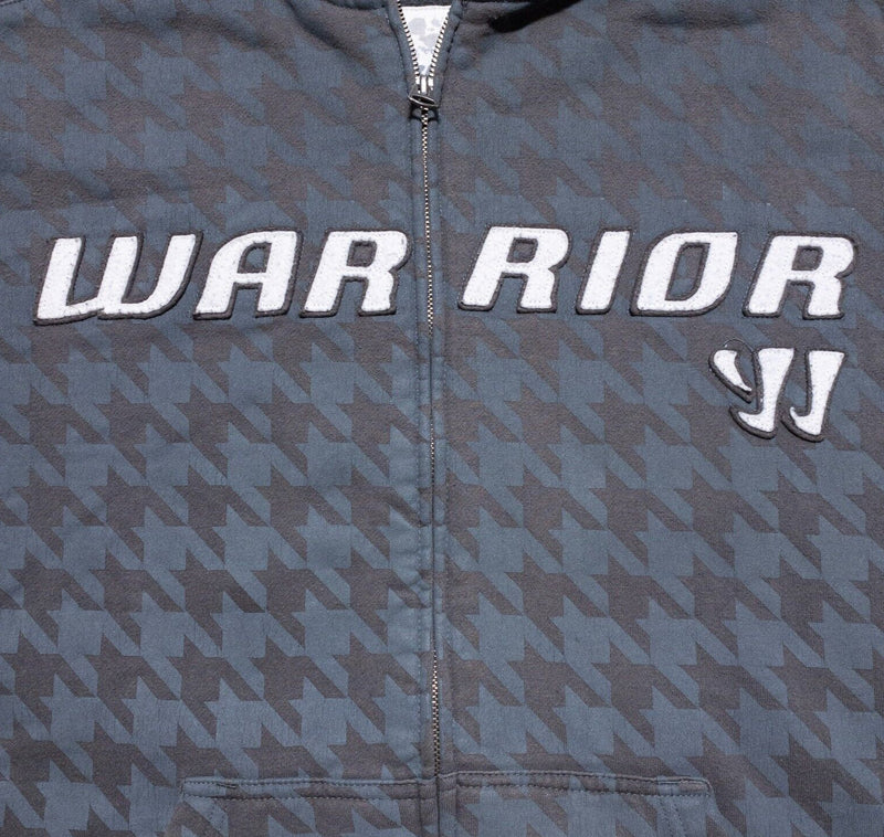 Warrior Lacrosse Hoodie Men's Large Houndstooth Plaid Full Zip Sweatshirt Gray