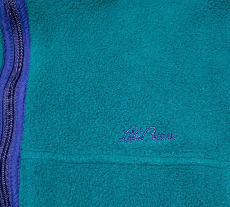 L.L. Bean Vintage 90s Fleece Vest Full Zip Teal Blue Script Logo USA Men's Large