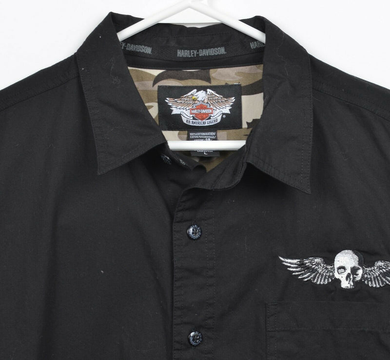 Harley-Davidson Men's Large Winged Skull Willie G Biker Garage Mechanic Shirt