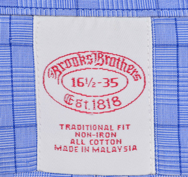 Brooks Brothers Men's 16.5-35 (Traditional Fit) Non-Iron Blue Plaid Dress Shirt