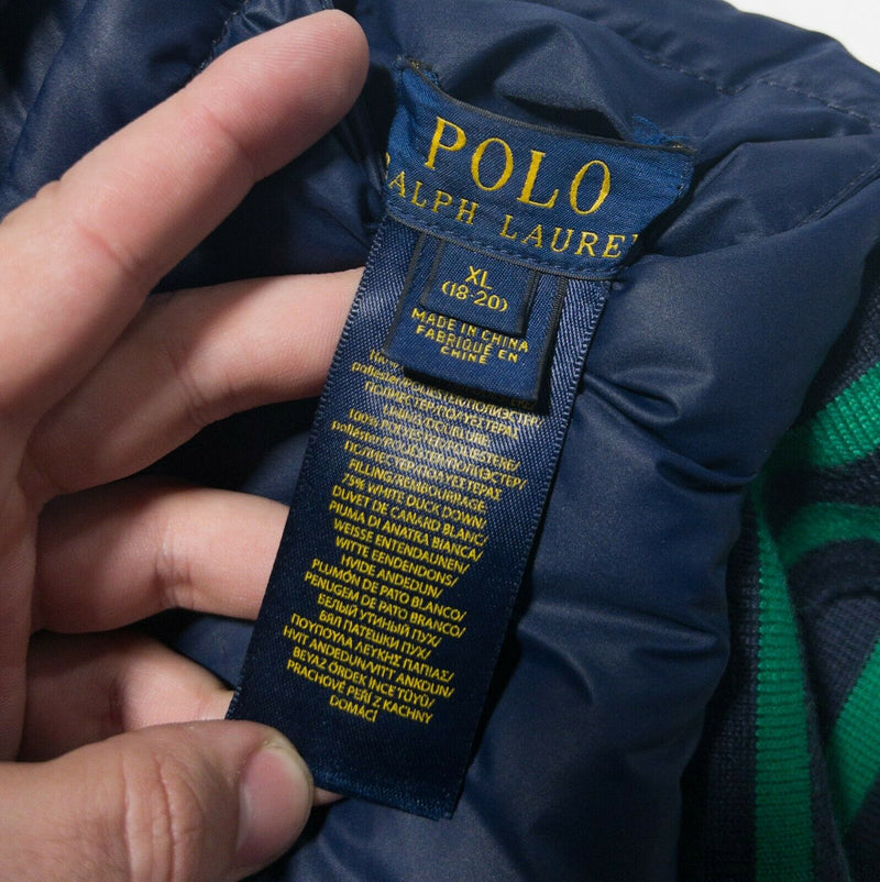 Polo Ralph Lauren Boy's XL (18-20) Down Reversible Green Blue Bubble Puffer Vest