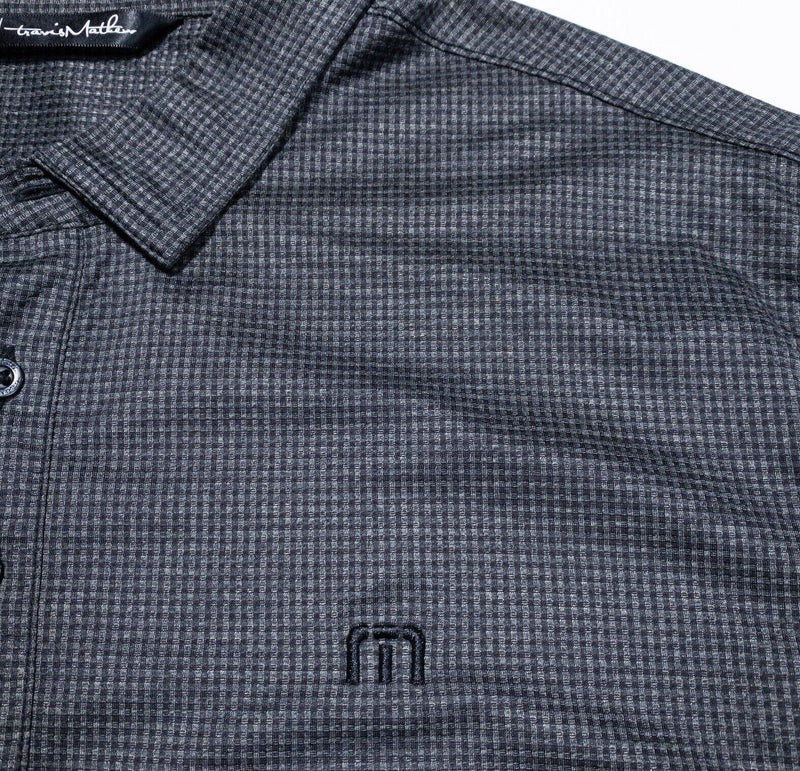 Travis Mathew Polo Large Men's Golf Shirt Gray Check Polyester Wicking Logo