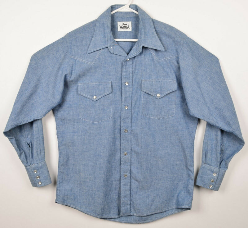 Vintage Woolrich Men's XL? Denim Blue Pearl Snap Western Rockabilly Shirt