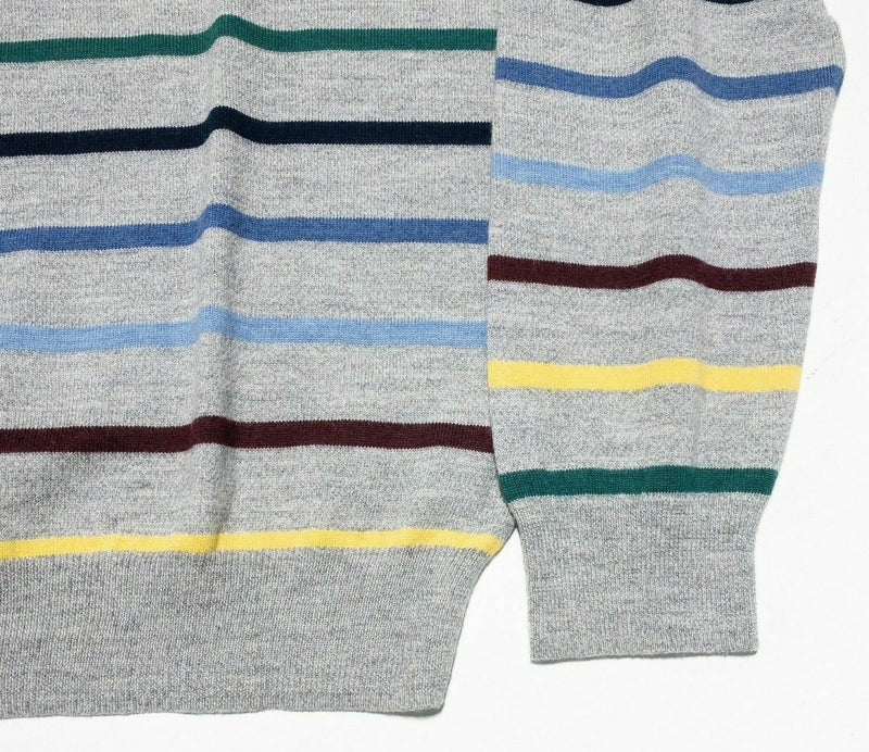 Brooks Brothers Men's XL Merino Wool Gray Multi-Color Striped Crewneck Sweater