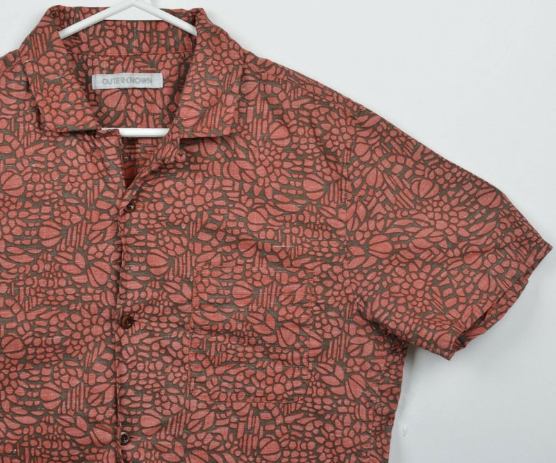 Outerknown Men's Medium Red Geometric Organic Cotton Hemp Button-Front Shirt