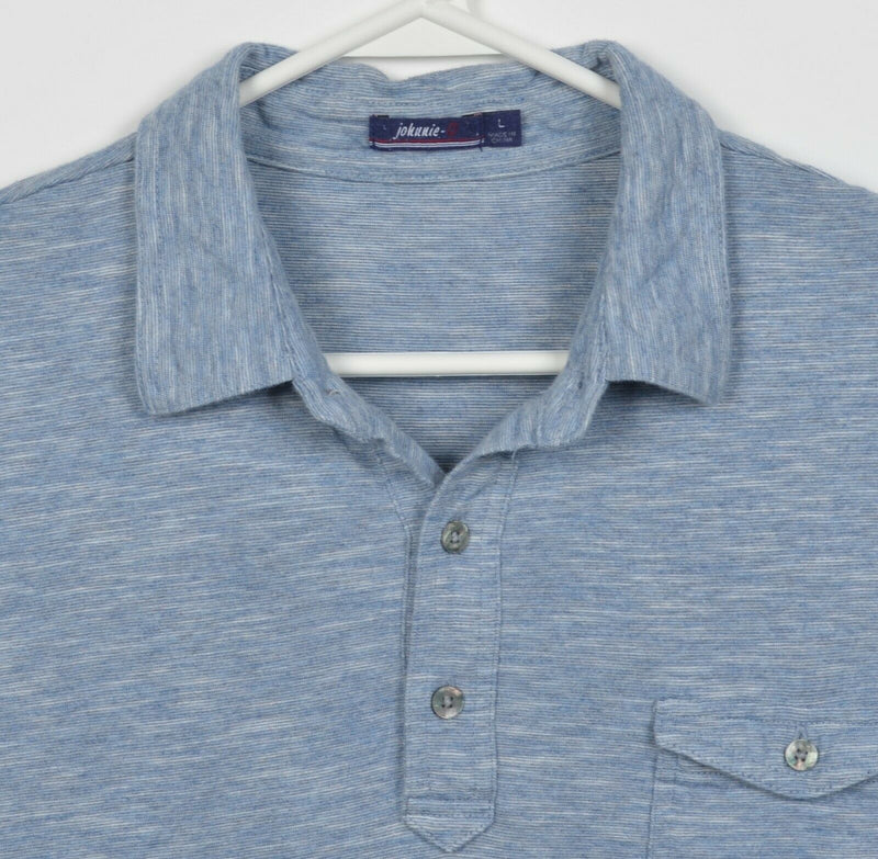 Johnnie-O Men's Large Heather Blue Preppy Casual Pocket Polo Shirt