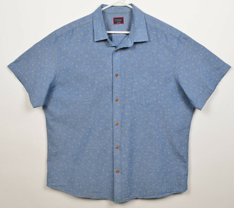 UNTUCKit Men's 2XL Blue Geometric Chambray Short Sleeve Button-Front Shirt