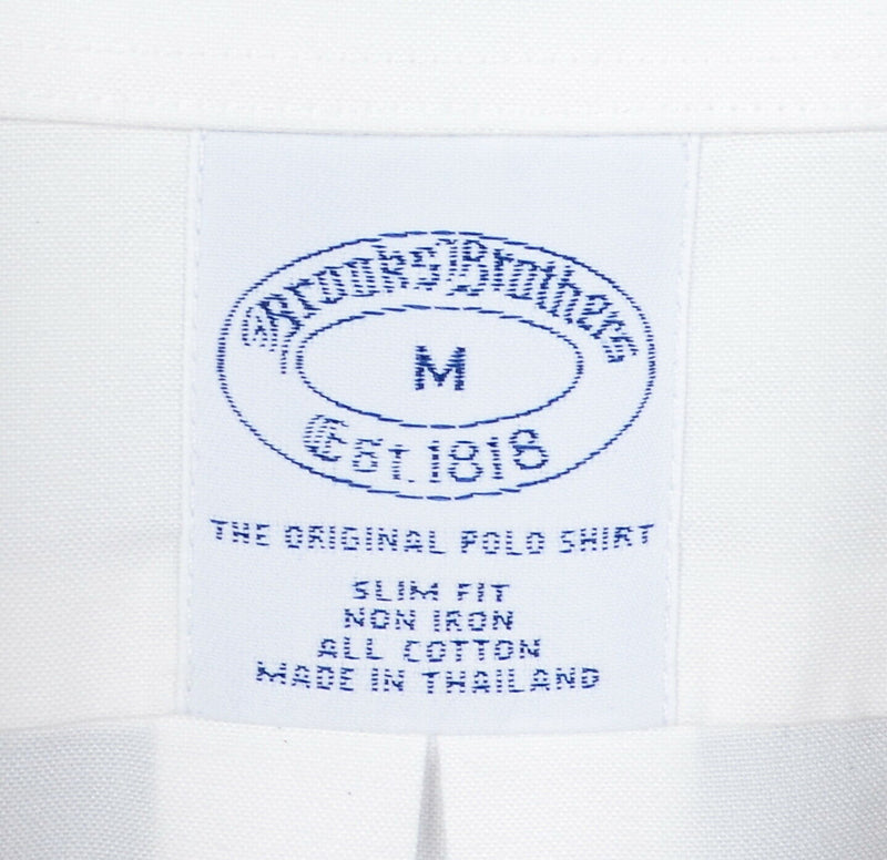 Brooks Brothers Men Medium Slim Fit Rowing Man Embroidered White Non-Iron Shirt