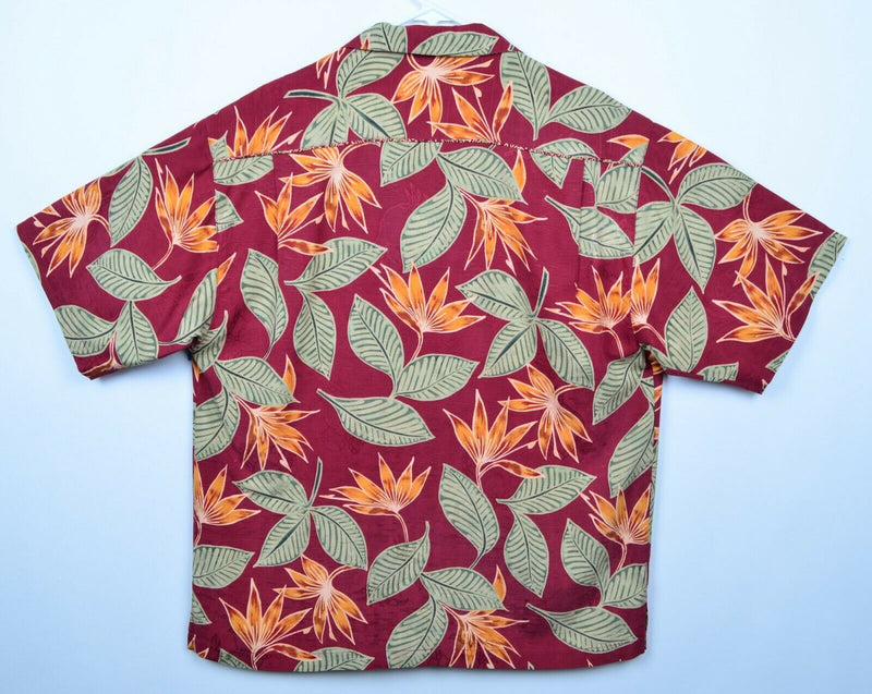 Tommy Bahama Men's Large 100% Silk Red Floral Palm Hawaiian Aloha Camp Shirt