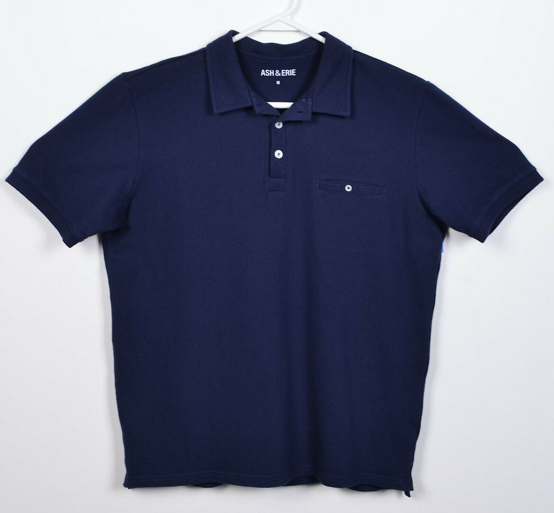 Ash & Erie Men's Medium Solid Navy Blue Cotton Spandex Blend Pocket Polo Shirt