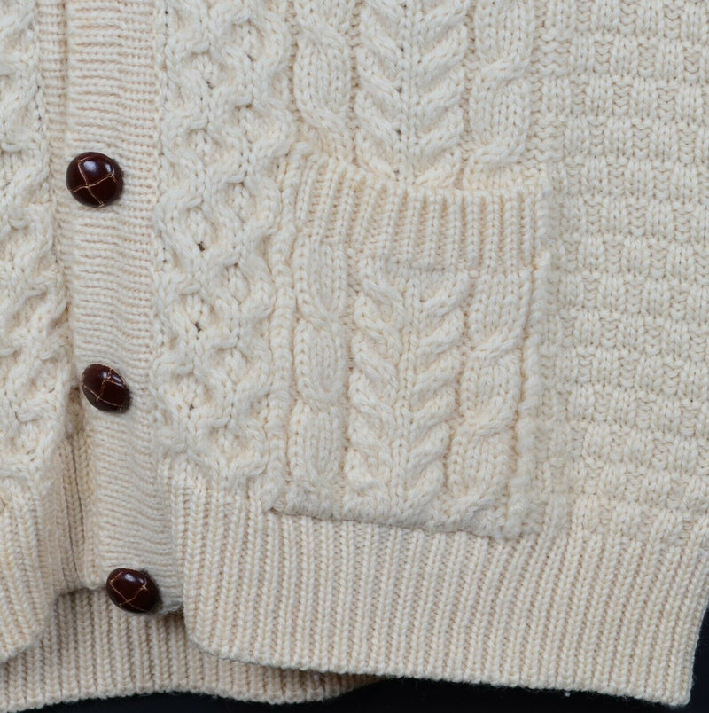 Vintage John Molloy Men's XL? Irish Fisherman Cream Cable-Knit Cardigan Sweater