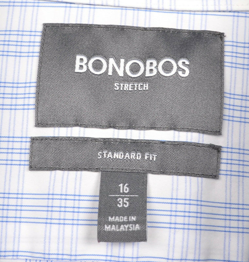 Bonobos Stretch Men's Sz 16/35 Standard Fit Blue White Plaid Dress Shirt