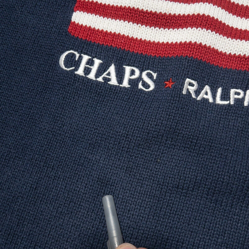 Vintage Chaps Ralph Lauren Sweater Large Hand Framed USA Flag Knit Pullover