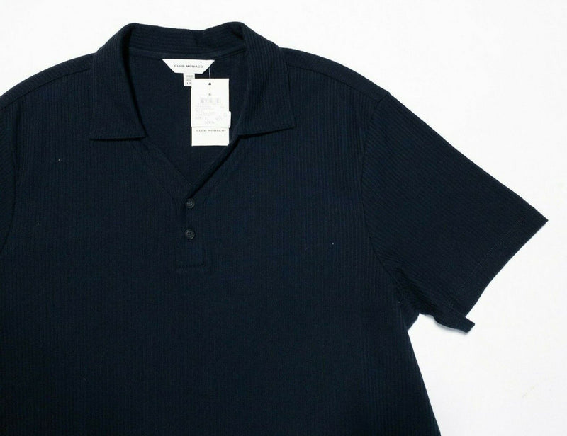 Club Monaco Split Neck Polo Shirt Large Men's Solid Navy Blue Short Sleeve