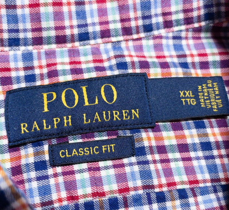 Polo Ralph Lauren Shirt Men's 2XL Classic Fit Long Sleeve Blue Red Plaid Check