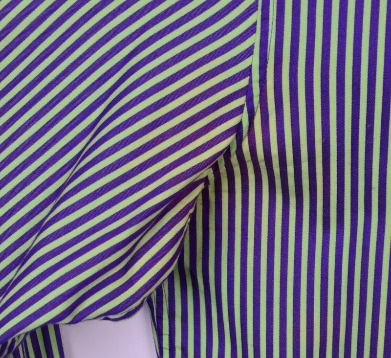 Robert Graham Men's Sz Medium Flip Cuff Lime Green Purple Striped Shirt