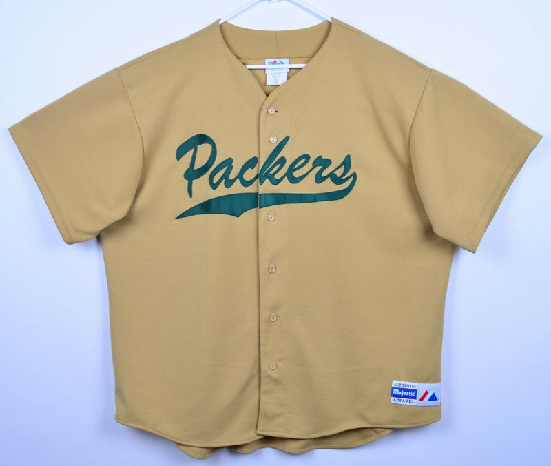 Green Bay Packers Men's 2XL Majestic Gold Green NFL Sewn Baseball Style Jersey