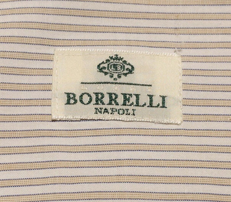 Borrelli Napoli Shirt 17 (43) Men's Dress Shirt Yellow White Stripe Italian