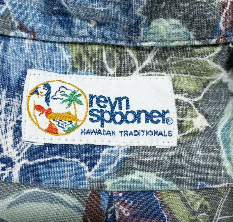 Reyn Spooner Large Hawaiian Shirt Men's Floral Blue Green Aloha Button-Front