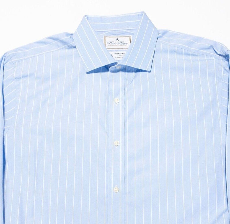 Brooks Brothers Thomas Mason 16-33 Regent Fit Men Luxury Dress Shirt Blue Stripe