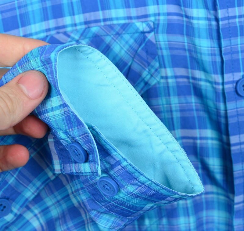 ExOfficio Men's XL Vented Blue Plaid Fishing Hiking Long Sleeve Button Shirt