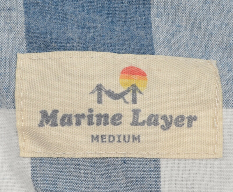 Marine Layer Men's Medium Blue White Check Cotton Poly Blend Button-Front Shirt