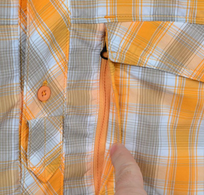 Cabela's CoolMax Men's Sz XLT Vented Nylon Orange Plaid Hiking Fishing Shirt