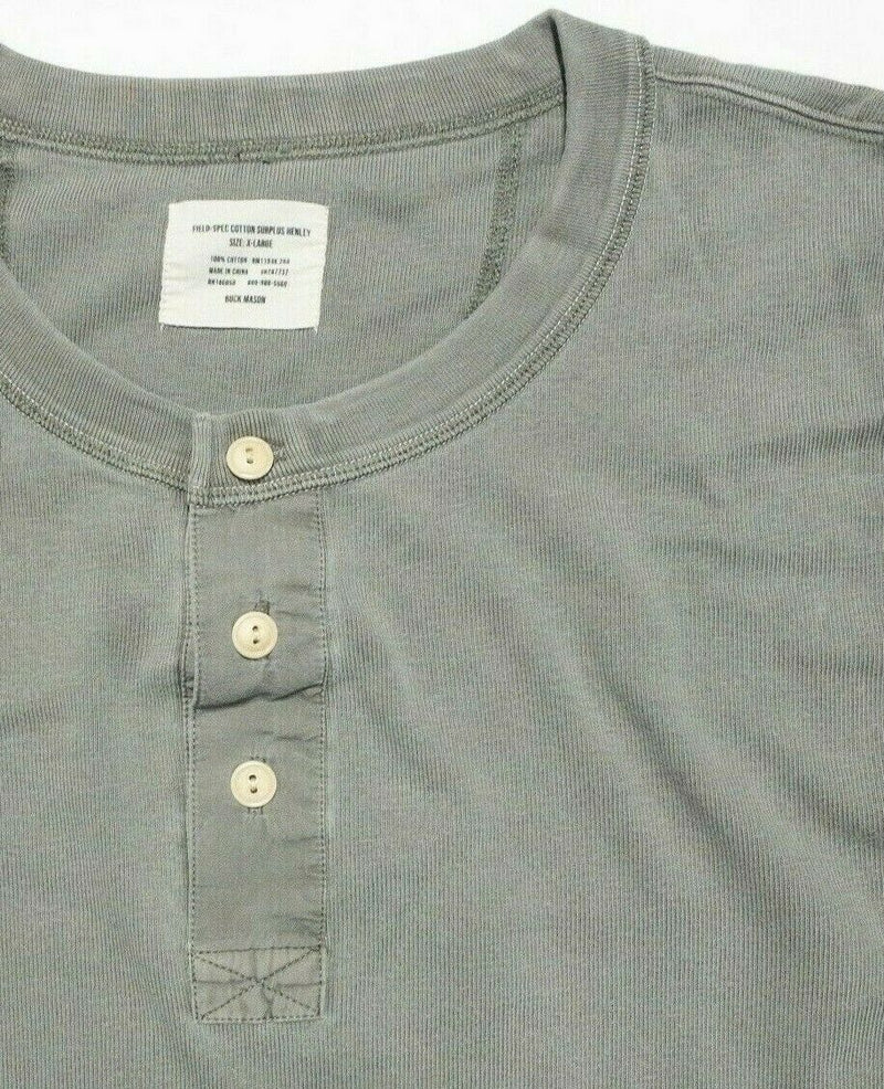 Buck Mason Men's XL Army Wash Field-Spec Cotton Surplus Henley Gray/Green Shirt