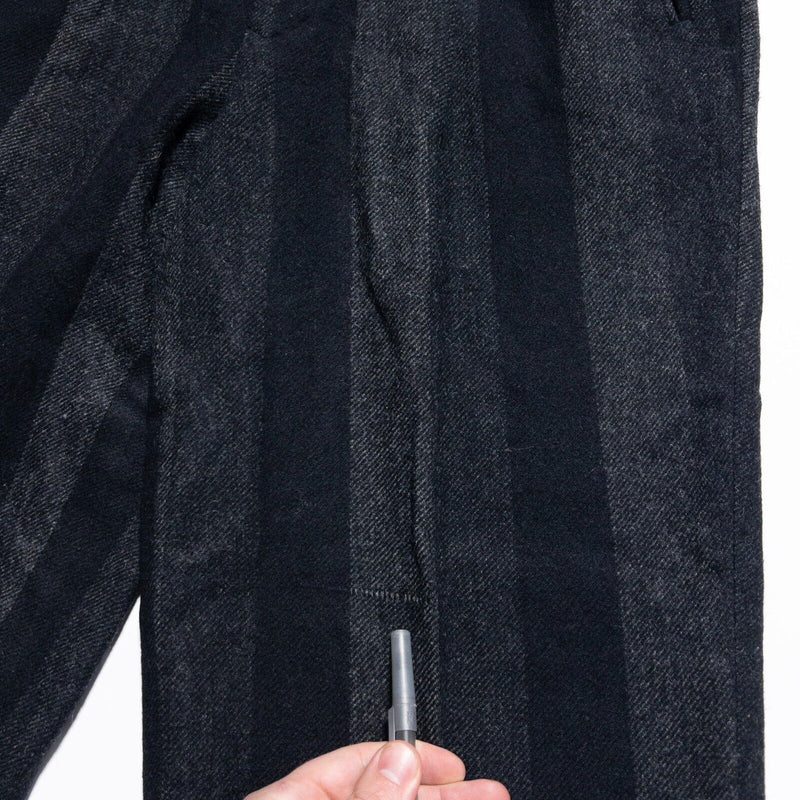 Yves Saint Laurent Wool Pants Mens 31 Vintage 80s Black Gray Striped Dress Pants