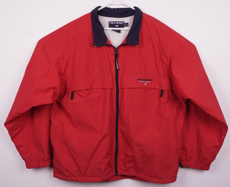 Vintage 90s Polo Sport Ralph Lauren Men's XL Red USA Flag Zip Windbreaker Jacket