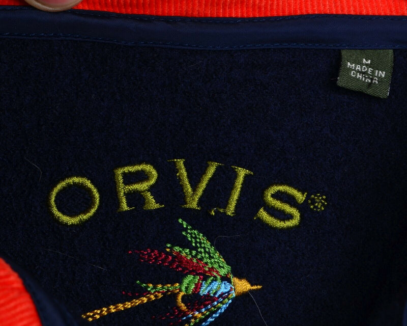 Orvis Men's Sz Medium 100% Wool Navy Blue Padded Elbow Snap Pullover Sweater