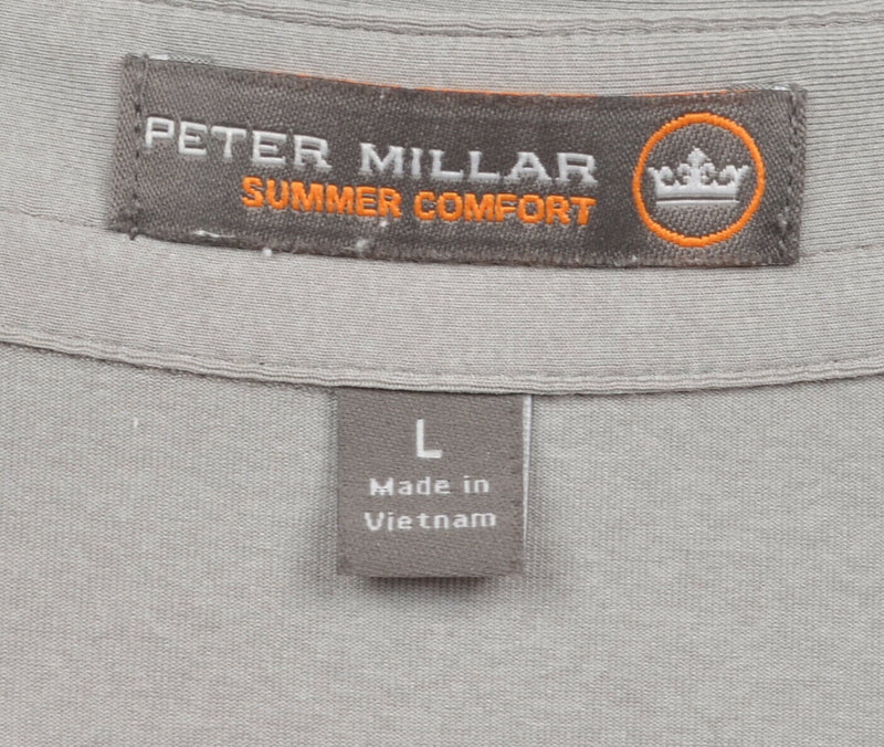 Peter Millar Summer Comfort Men's Large Gray Striped Wicking Golf Polo Shirt