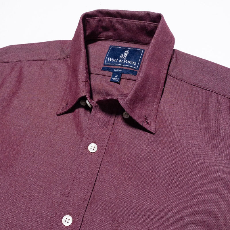 Wool & Prince Shirt Men's Medium Slim Fit Wool Knit Long Sleeve Red Button-Down