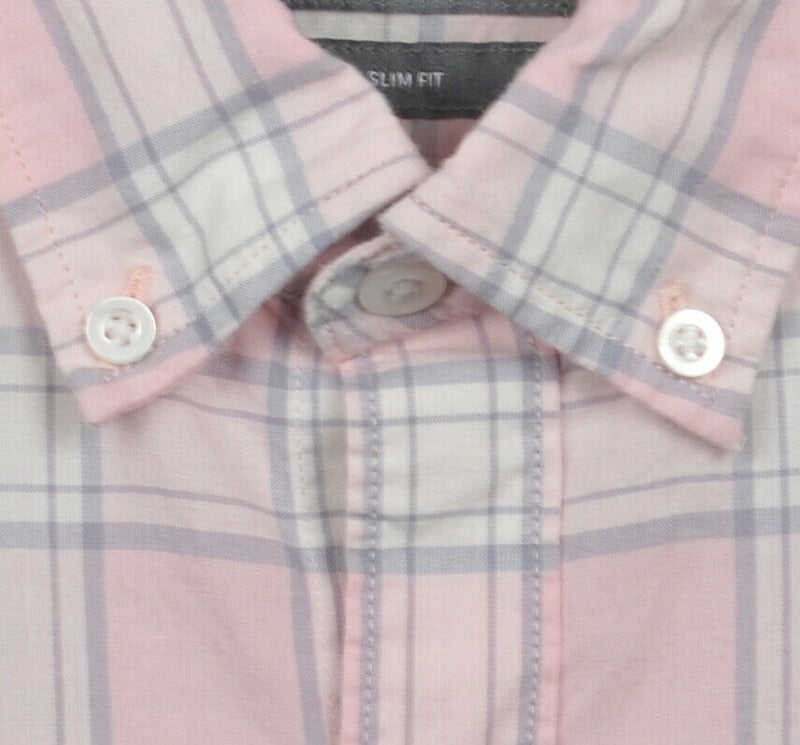 Bonobos Men's Large Tailored Slim Fit Pink White Plaid Check Button-Down Shirt