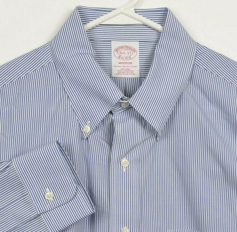 Brooks Brothers Men 16.5 Non-Iron Blue Pinstripe Button-Down Madison Dress Shirt
