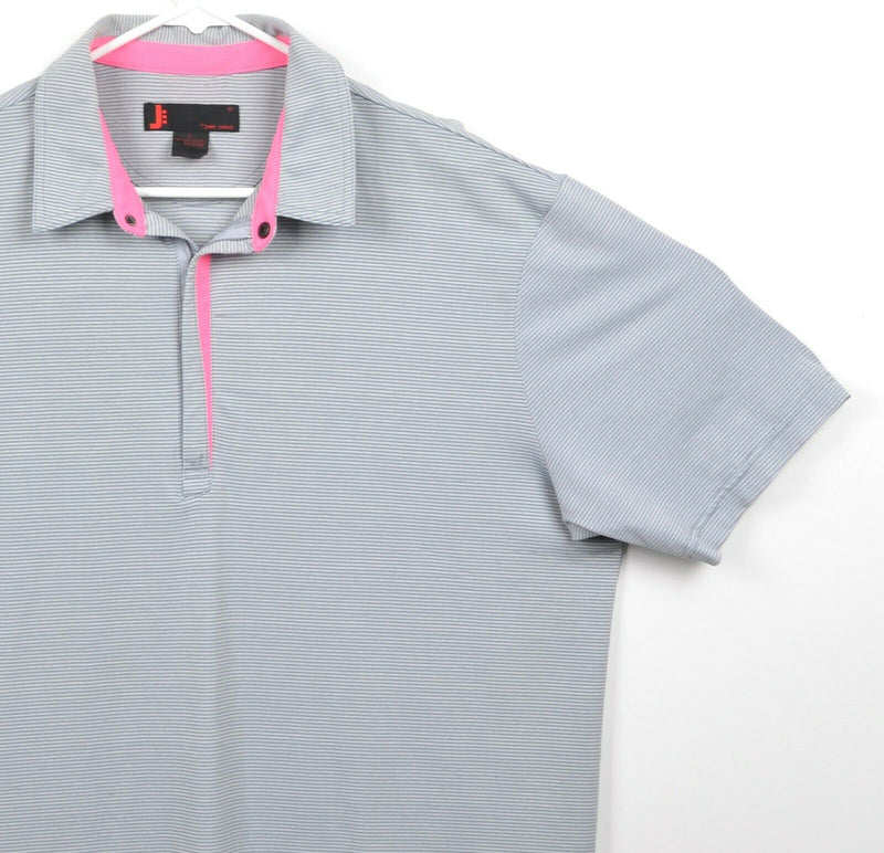 Jamie Sadock Men's Sz Large Gray Micro-Stripe Pink Zip Collar Golf Polo Shirt