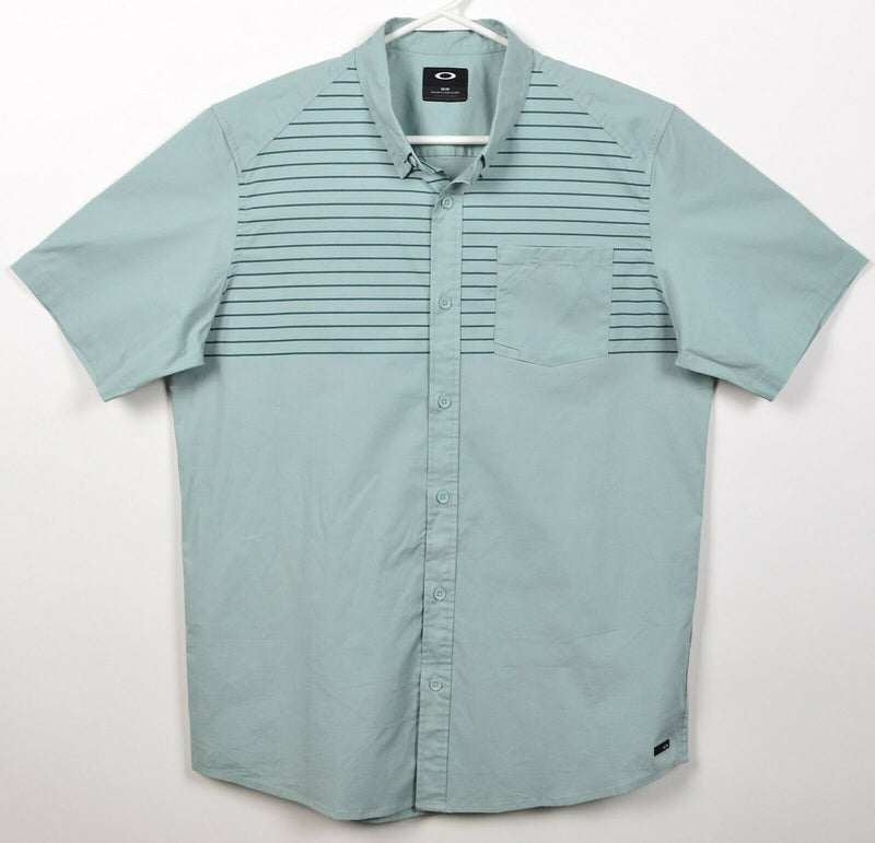 Oakley Men's Medium Seafoam Green Striped Short Sleeve Casual Button-Front Shirt