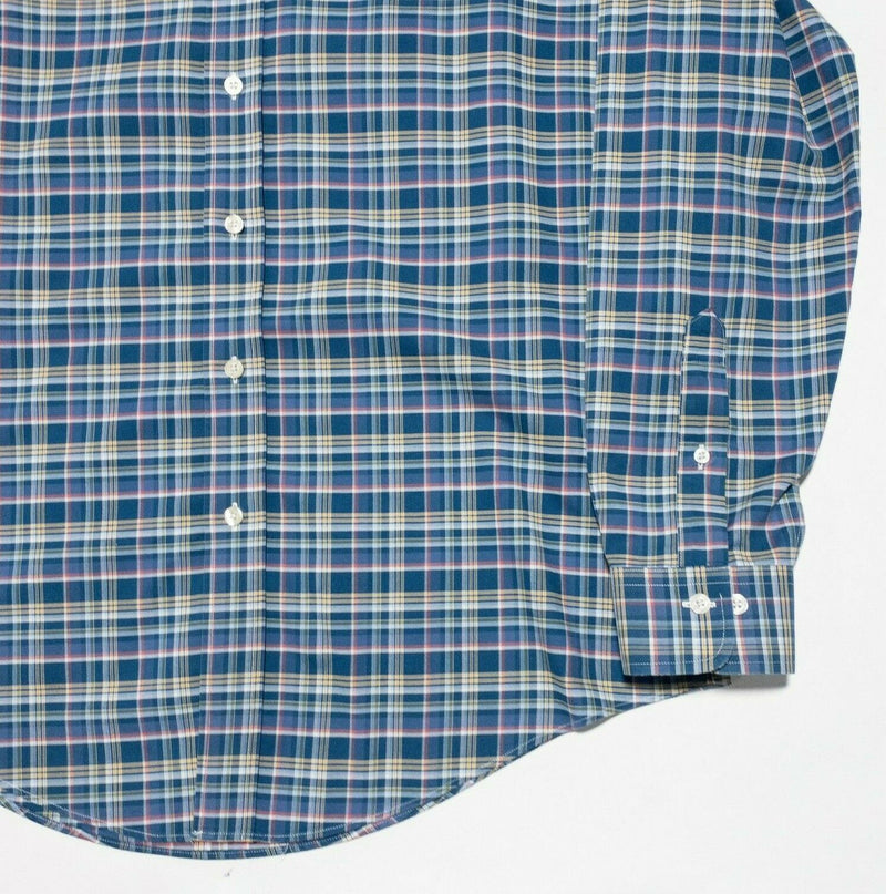 Brooks Brothers Shirt Large Regent Men's Long Sleeve Button-Down Blue Plaid Logo