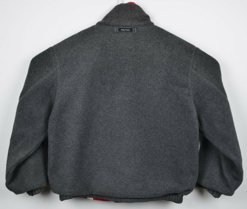 Vintage Nautica Men's Large Reversible Fleece Red Colorblock Spell Out Jacket
